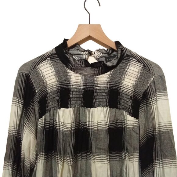 LANE Bryant Black & White Smocked Plaid Bell Sleeve Blouse Sz 16 - Picture 2 of 9